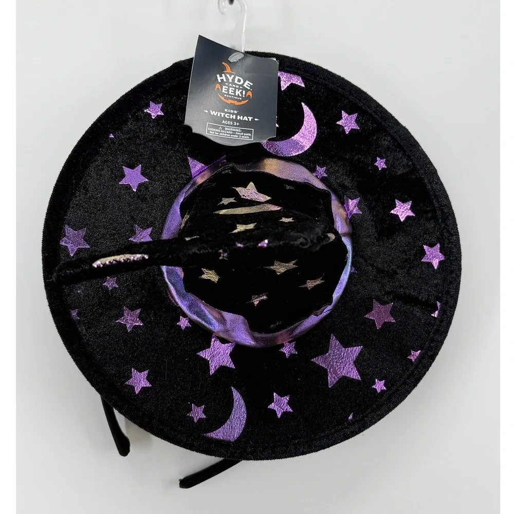 Hyde and EEK Boutique Kids Witch Hat Headband Black Purple Gold Stars Moon